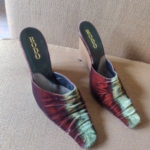 Rodo Chameleon Velvet Wedge Mules Made In Italy 37(6)
